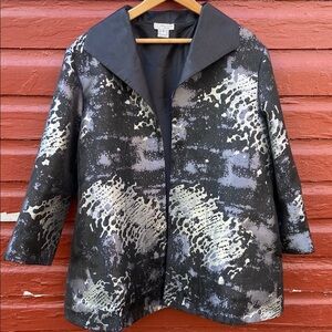 NWOT Grace Chuang Silver & Black Reversible Open Blazer Jacket Women's XL